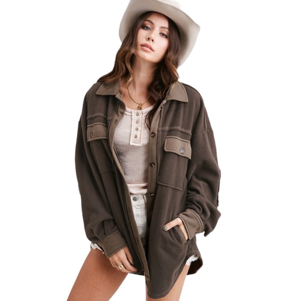 La Miel Elbow Patch Brushed Shirt Jacket
